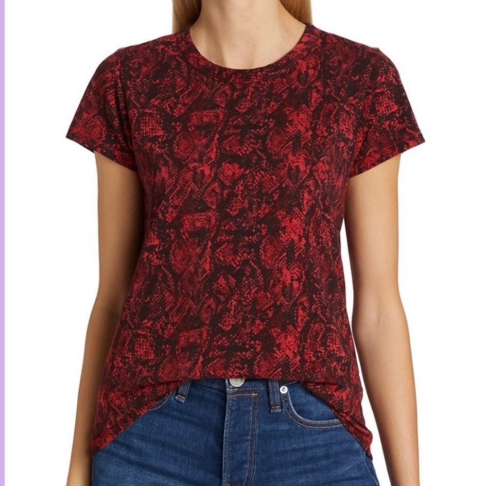 Rag & Bone Red All Over Snake Print Size XXSmall T-Shirt Round Neck Short Sleeve